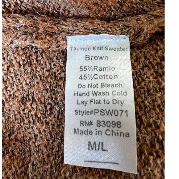 PQLA Brown Sweater, back cut outs, front detail, M/L, High-Low, Fall, Warm - Picture 8 of 9